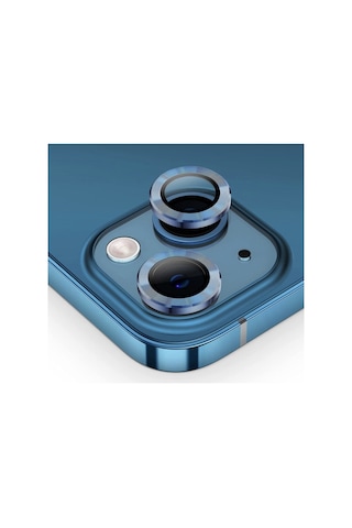 Apple Uyumlu iPhone 14 Plus Kamera Koruyucu Lens Mercek Metal Çerçeveli 2li Set Mavi Blue
