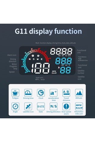 Padalink 5.5 İnç Gps Hud Sürücü Ekranı: Hız, Yön, Zaman, Mesafe, Tekerlek Başına Yakıt, Yükseklik, Uyarılar - Renkli Ekran