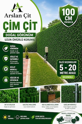 Tr Çim Çit Bahçe Teli Yapay Çim Örgülü Uv Dayanıklı Yeşil Çit, 100 Cm X 17 Mt 98 x 98