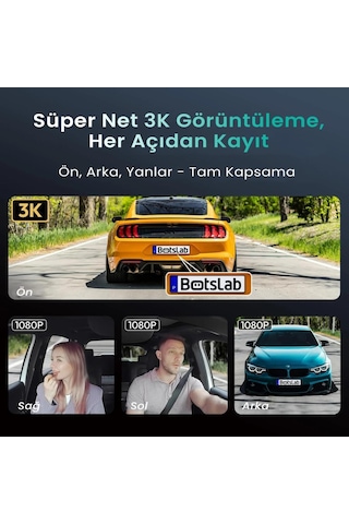 360+ Botslab G980h Pro 3k 4 Kameralı Wifi+gps Akıllı Araç İçi Kamera +150 Geniş Açı+yaya Algılama+gece Görüşlü 128gb Hafıza Kartı