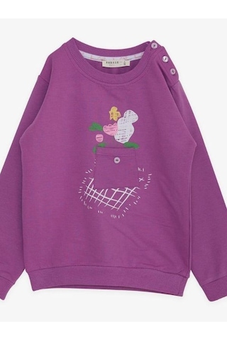 Kız Çocuk Pamuklu Cep Detaylı Sweatshirt-14369 Mor