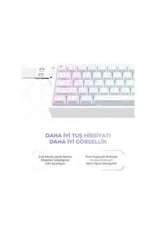 Havit Gamenote Kb922l Rgb Manyetik Klavye 68 Tuş Pbt Keycap Full Rollover - Beyaz