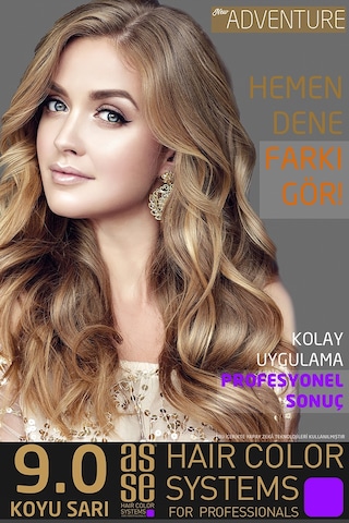 Asse Adventure Set Saç Boyası, Kalıcı Ve Canlı Renkler 1+1 İki Kullanım Seti No:9.0 Koyu Sarı