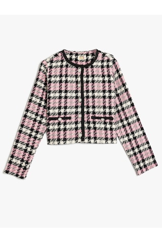 Koton Tüvit Ceket Uzun Kollu Düğme Ve Cep Detaylı Yuvarlak Yaka Pembe Ekose 5wkg20088aw Pembe Ekoseli Pembe