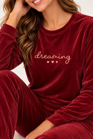 Gd Goldoremi 4082 Kadın Likralı Uzun Kollu Kadife Nefes Alan Kumaş Pijama Takım Bordo