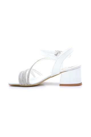 Moana Beyaz Taş Detaylı Kız Çocuk Topuklu Abiye Ayakkabı Beyaz