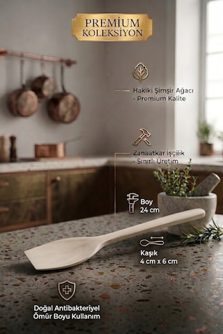 Doğal Şimşir Ağacı Ahşap Tahta Kaşık Spatula Seti Ağaç Kaşık 2li Set Şmş-002 Ahşap