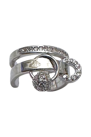 Earcuff Sıkıştırmalı Çelik Kıkırdak Küpe Çift Sıra Bantlı Halka Detaylı Zirkon Taşlı Gümüş Renk