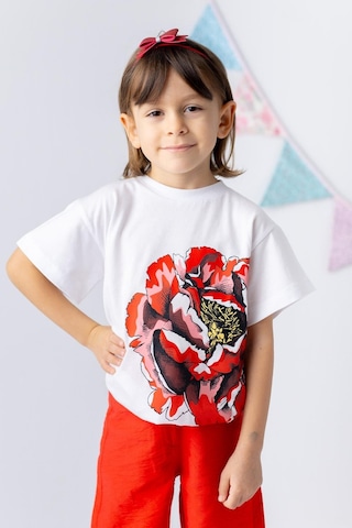 Zeyland Kız Çocuk Gül Baskılı Tshirt-kırmızı Kırmızı