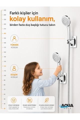 Yapışkanlı Duş Başlığı Tutucu , Ayarlanabilir Su Geçirmez Yapışkanlı Mafsal Chrome Tepe Duş Sistemleri Krom