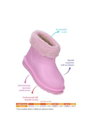 Kiko Kids Geta Su Geçirmez İçi Kürklü Kız Çocuk Eva Yağmur Kar Çizme Pembe Pembe