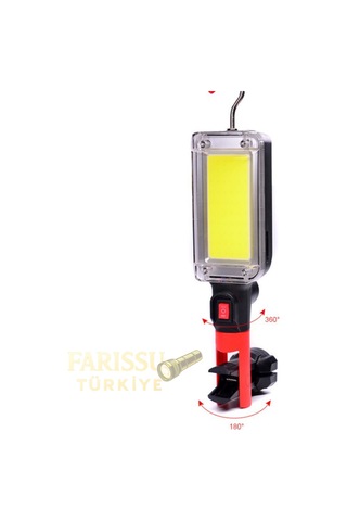 Gold Silver 60w Cob Led 1200 Lümen Şarjlı Çalışma Lambası - Mıknatıslı, Kancalı, Kıskaçlı + 2 Adet 18650 Siyah