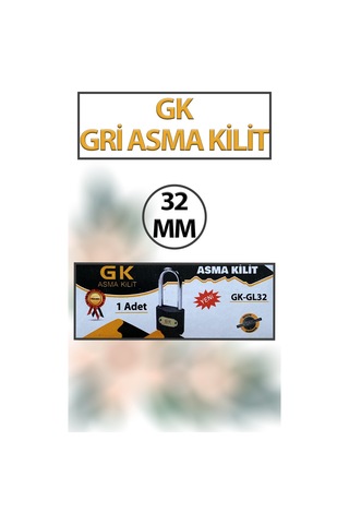 Uzun Tip Gri Asma Kilit 32 Mm 3 Anahtarlı