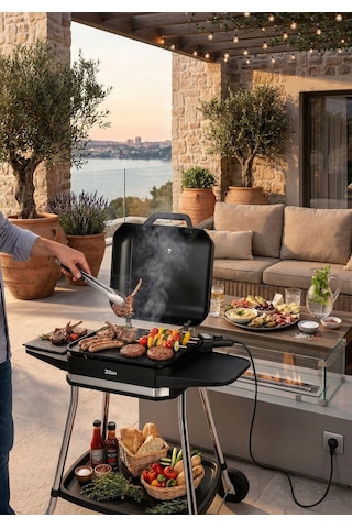 Zilan ZLN2501 3000 W Elektrikli Barbekü Mangal Standlı Kapaklı Döküm Izgara