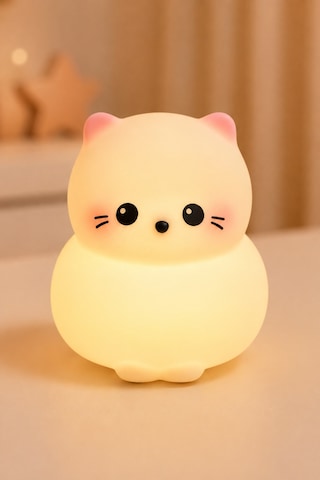 Cappo - Kedi Figürlü Şarjlı Silikon Gece Lambası 3 Kademe Dokunmatik Usb-c Beyaz Beyaz