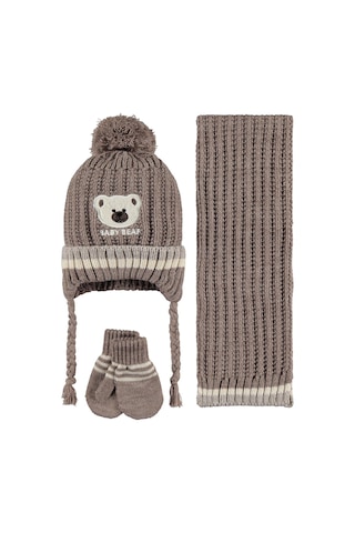 Civil Baby Baby Bear Nakış Desen 0-24 Ay Atkı Bere Eldiven Set - Bej Vizon