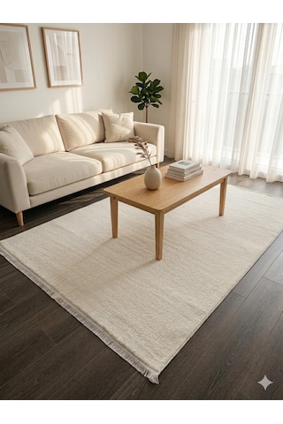 Melena Carpet Premium Modern Peluş Halı Kaymaz Taban Yumuşak Dokulu Lüks Salon Halısı Beyaz