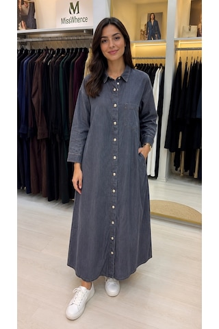 Invee İnvee Blue Ridge Denim İnçe Kumaş Gömlek Elbise 7191 Antrasit