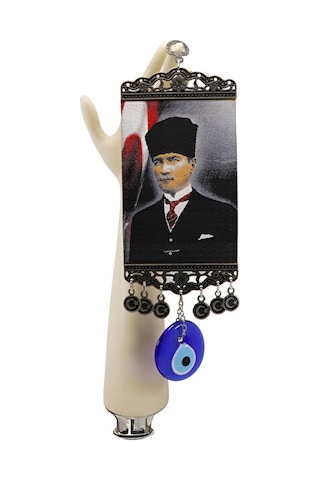 Lacivert El Yapımı Cam Nazar Boncuklu M. K Atatürk Duvar Süsü, He