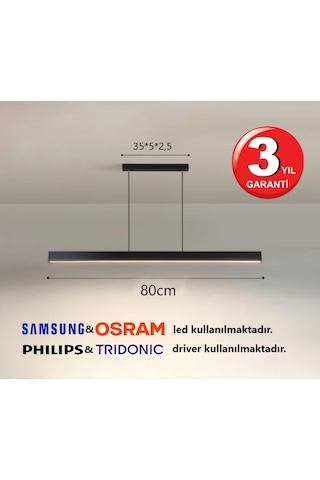 Linear Magro 80cm Siyah Kasa Sarkıt Modern Led Avize, Salon, Mutfak, Ofis, Mağaza, Masa Üstü Led Gün Işığı
