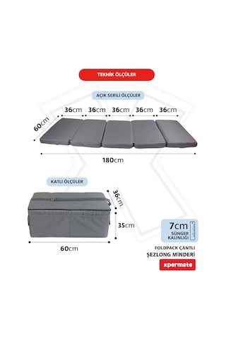 Xpermate Katlanır Şezlong Minderi Çantalı Cepli Foldpack 30x60ant