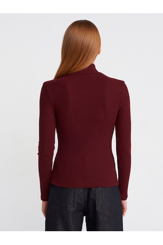 Dilvin 31435 Balıkçı Yaka Düğmeli Top Bordo