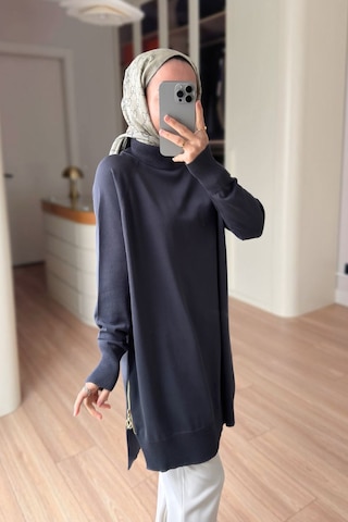 Kahijab Yan Fermuar Basic Merserize Tunik - Füme
