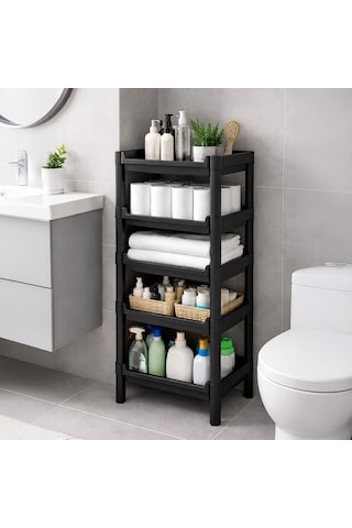 Porsima Org-75-ecom 5 Katlı Düzenleyici-banyo Mutfak Organizer Raf Siyah