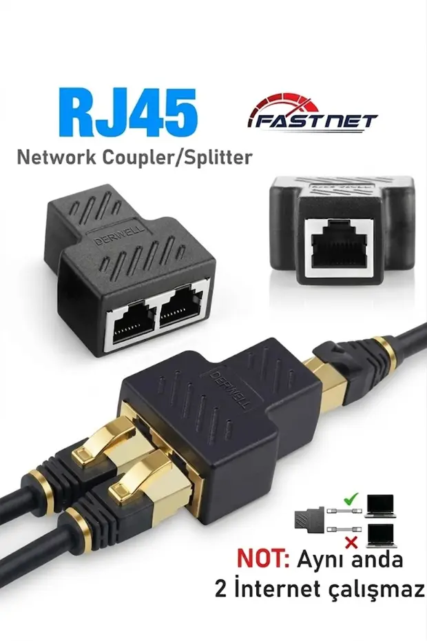 2 Portlu Splitter Çift Lan Kablosu Ethernet Ayırıcı Rj45 Dişi Adaptör Konnektör Ethernet Çoklayıcı