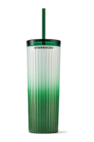 Starbucks Yeşil Beyaz Geçişli Çift Kapaklı Çelik Termos 473ml Yeşil