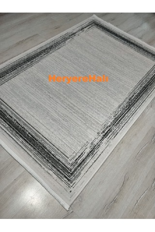 Quka Halı Istanbul Siyah Gri %100 Akrilik 160x230 Cm Modern Bordürlü Halı Siyah - Gri
