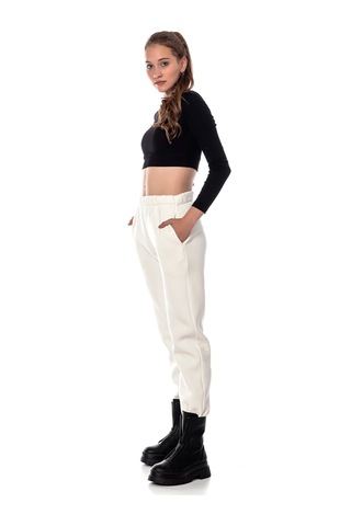 Kadın Ekru Renk Elastik Paça Örme Jogger Eşofman Altı Cy84200 Beyaz