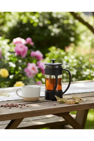 Pratik Demleme 350 Ml Taşınabilir Şık Cam French Press Bitki Çayı & Kahve Siyah