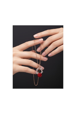 925 Ayar Gümüş Kelebekli Gül Rose Gold Renk Kolye