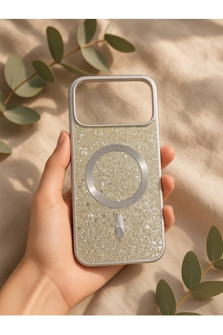 İphone 17/18 Promax Ortak Uyumlu Simli Magsafe Özellikli Kılıf Altın Gümüş