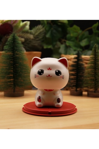 Japon Kültürü Maneki Neko Bereket Şans Kedisi Solar Panelli - Kafa Sallayan - Model3