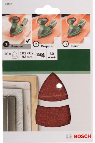 Bosch Multi Zımpara Kağıdı 10'lu 102 x 62/93 mm 60 Kum 11 Delik - 2609256A62