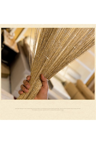 Hfambition Parlak Pullu Gümüş İplikli 100x200cm Şeffaf Perde Dekoru - Altın Renk