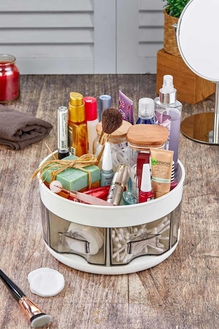 Toptanfoni 360 Dönebilen 2 Katlı Çekmeceli Mutfak Baharatlık Organizeri Ve Düzenleyicisi 6 Bölmeli Büyük Boy Şeffaf