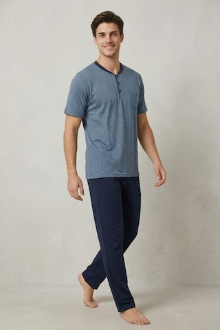 Mecit Pijama Mecit 4003 İndigo Büyük Beden Kısa Kollu Erkek Pijama Takımı