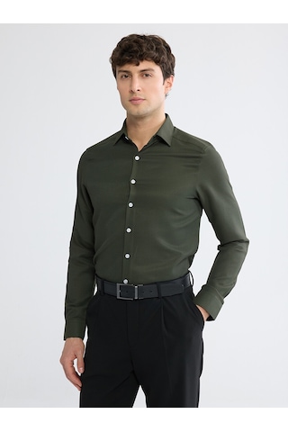 Lcw Busıness Haki Slim Fit Armürlü Erkek Gömlek