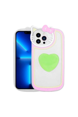 Apple Uyumlu iPhone 12 Pro Max Kılıf Kedi Figürlü Transparan Pop Soketli Zore Ritmik Kapak Yeşil
