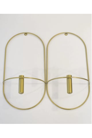 MetaQuartz Aksesuar 2 Li Gold Oval Çiçeklik , Modern Dekoratif Metal Duvar Çiçeklik Altın