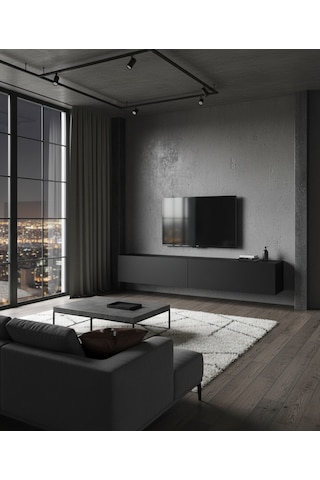 Mac Dizayn Adresan 200 Cm Soft Siyah Tv Ünitesi & Tv Sehpası Mat Siyah