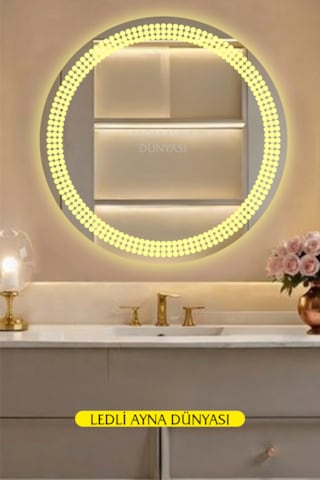 70 Cm Günışığı Banyo Duvar Antre Makyaj Ledli Ayna Beyaz - Gümüş