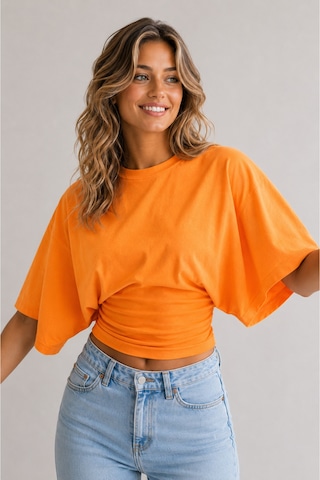 Overmax Bele Oturan Oversize Kollu Premium Crop Bluz Turuncu - 880759104 Turuncu