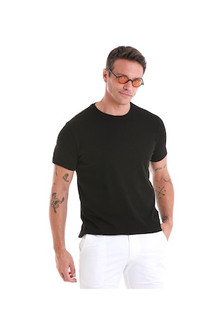 Hatemoğlu Siyah Regular Fit Jakarlı Bisiklet Yaka Tişört 35103024c005 002 Siyah