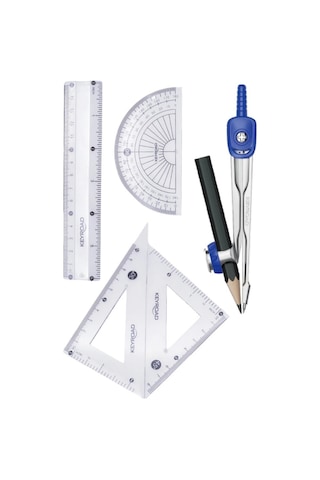 Teknik Çizim Seti 11 Parça Keyroad Metal Pergel Gönye Açı Ölçer İletki Harf Şablonu Metal Kutulu 971708