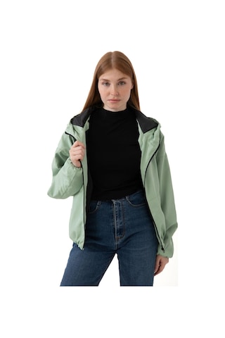 Spor Kadın Kapüşonlu Su Ve Rüzgar Geçirmez Cepli İçi Astarlı Oversize Mevsimlik Yağmurluk Su Yeşili