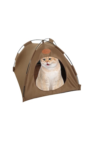 Geeroyoo Taşınabilir Katlanır Kedi Çadırı - Kahverengi Yastıklı Evcil Hayvan Evi, Açık Hava Ve İç Mekan Kullanımı